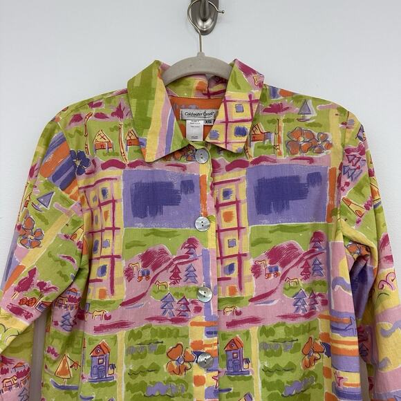 Vtg Coldwater Creek Womens XS 90s Hippie Colorful Country Button Bold Jacket - Picture 3 of 4